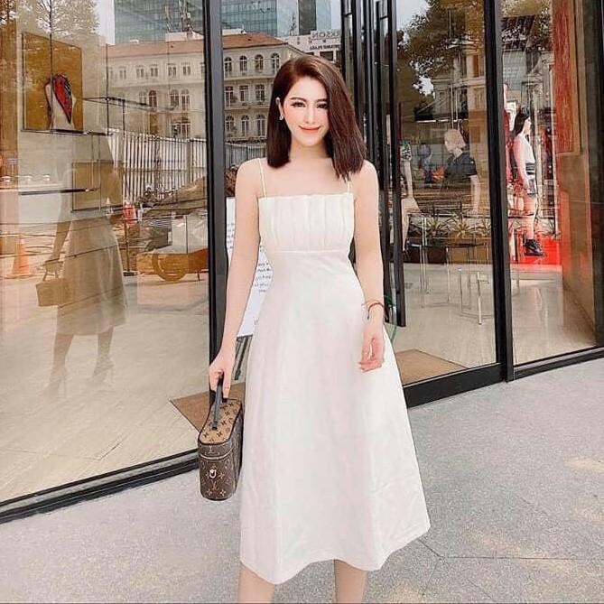 Váy Đầm Nữ 2 Dây Xếp Ly Ngực Thời Trang Nữ KEMPK