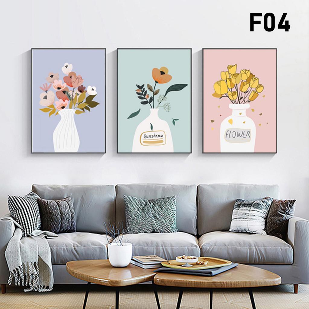 Tranh treo tường 3 bức khung gỗ tranh phòng khách,tranh phòng ngủ phòng bếp phong cách hiện đại - HALO Decor