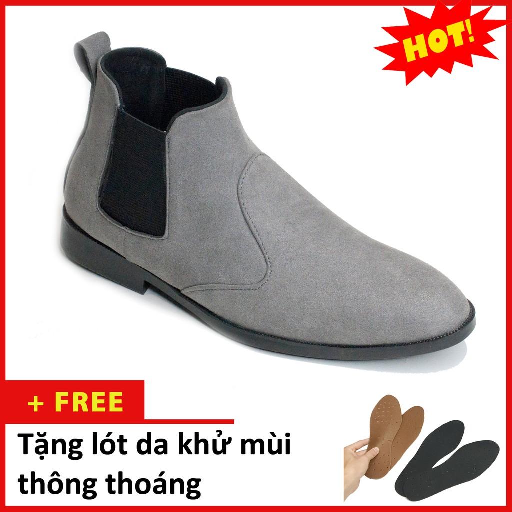 Giày Chelsea Boot Nam Cổ Chun Da Búc Xám Phong Cách Hàn Quốc - Giày Chelsea CB520-bucxamhun(L)-Kèm Lót Da Cao Su Khử Mùi