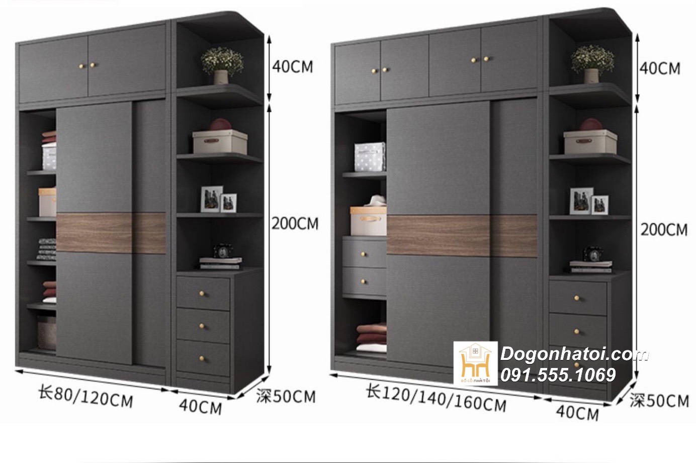 Tủ quần áo 2 cánh lùa đẹp hiện đại C2m4 x D2m - TA233