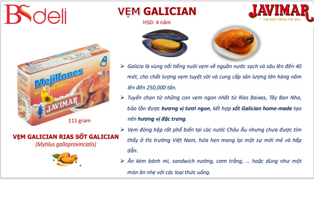 Vẹm GALICIAN RIAS Sốt  GALICIAN 111G – JAVIMAR Mussels