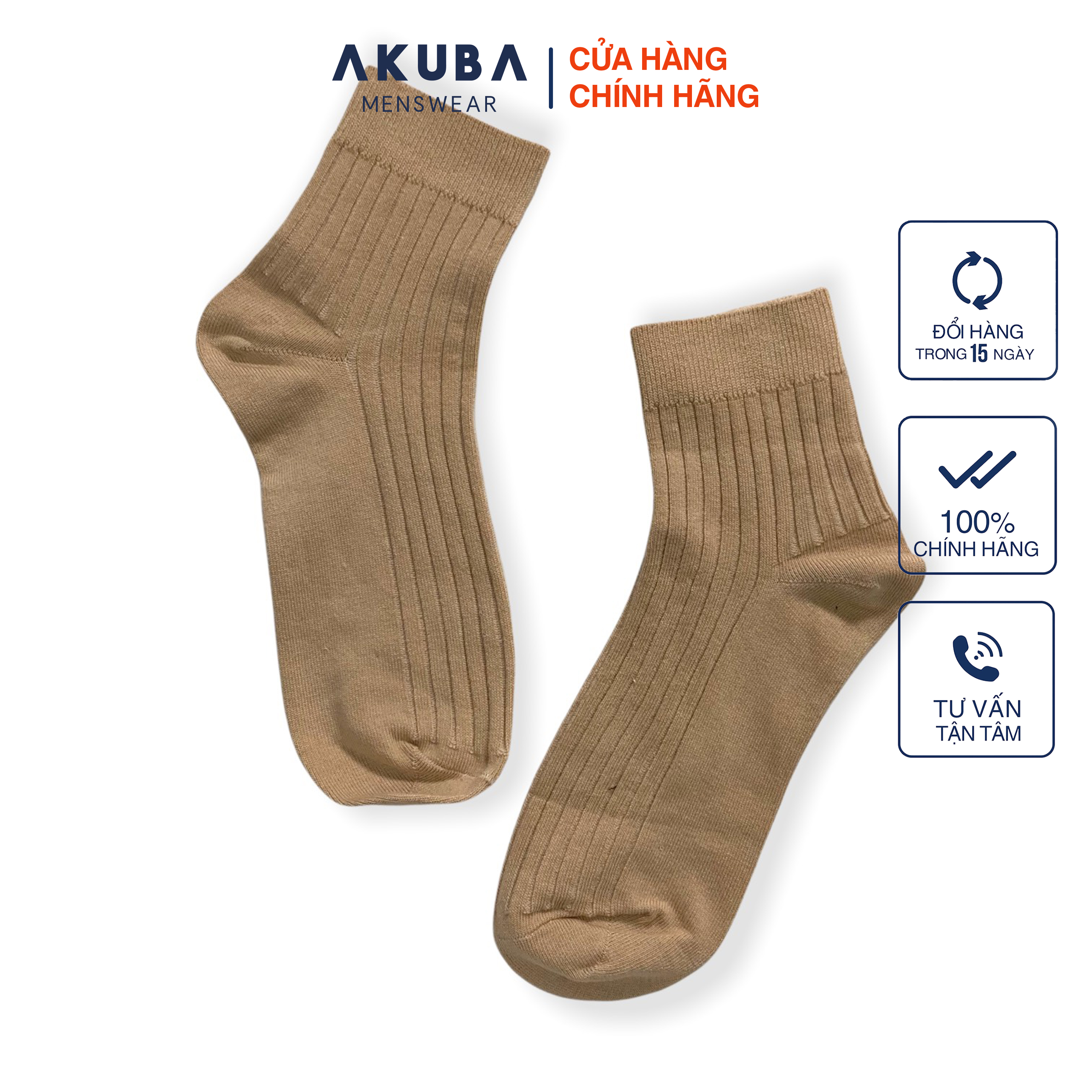 Vớ cao cổ gân dệt logo Akuba cotton kháng khuẩn mềm mại - 01U0072