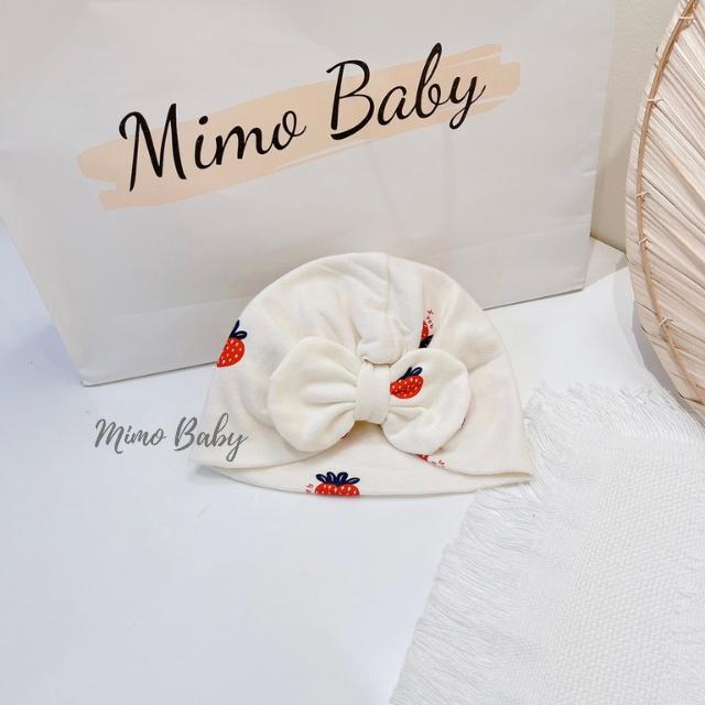 Mũ turban màu trắng kem họa tiết quả dâu xinh xắn cho bé MTB88 Mimo Baby