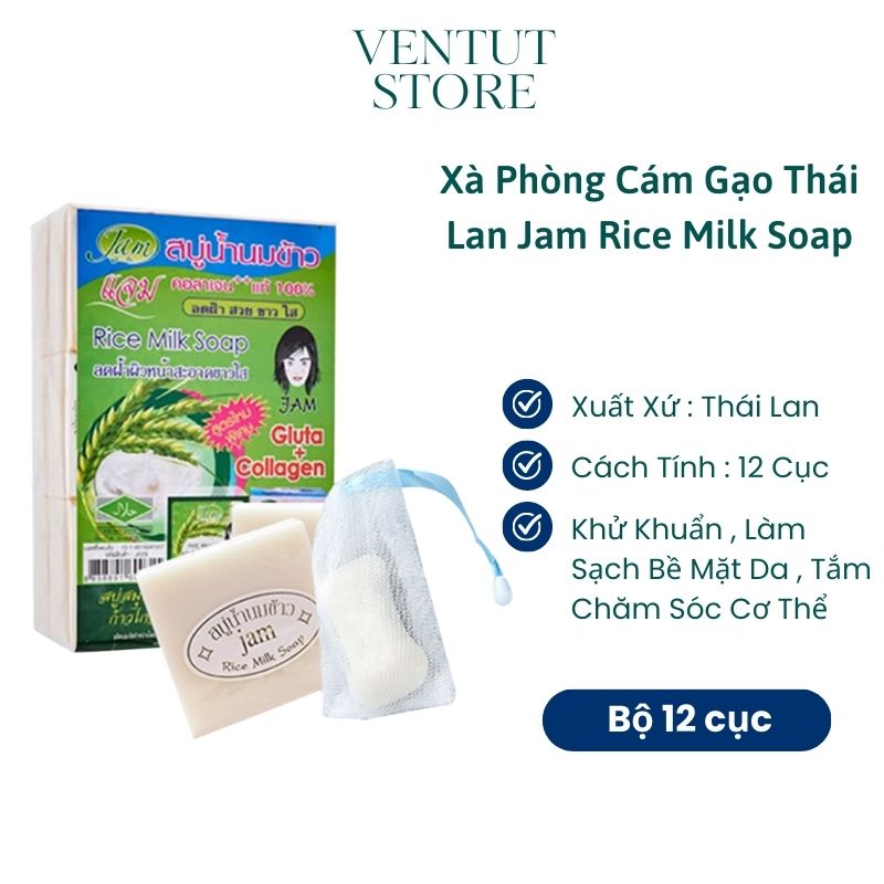 12 Cục Xà Phòng Cám Gạo Thái Lan Jam Rice Milk Soap
