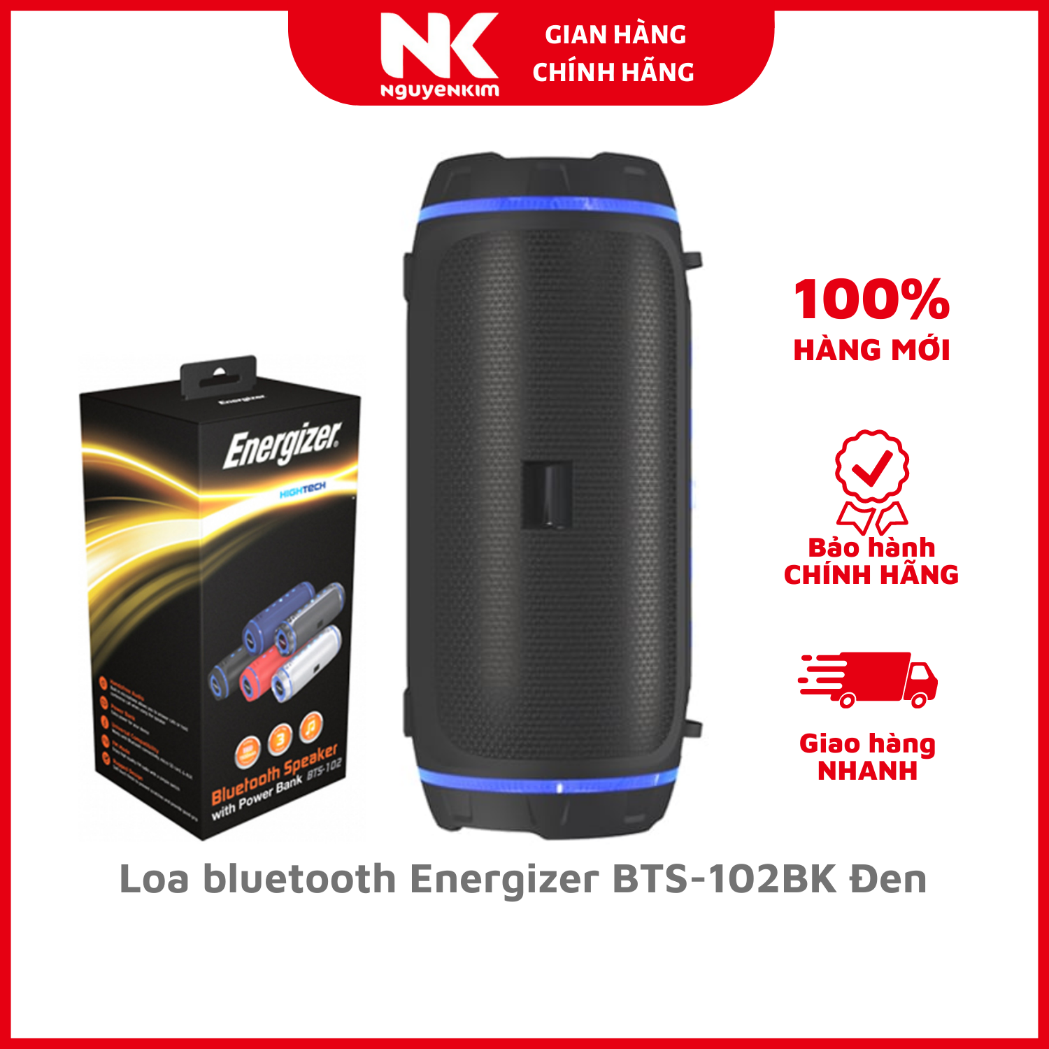 Loa bluetooth Energizer BTS-102BK Đen - Hàng Chính Hãng