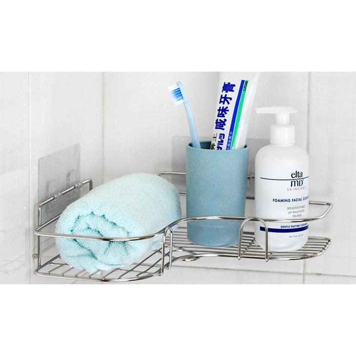 Kệ Góc Dán Tường INOX 304 siêu chắc, giá treo đồ nhà tắm, nhà bếp đa năng