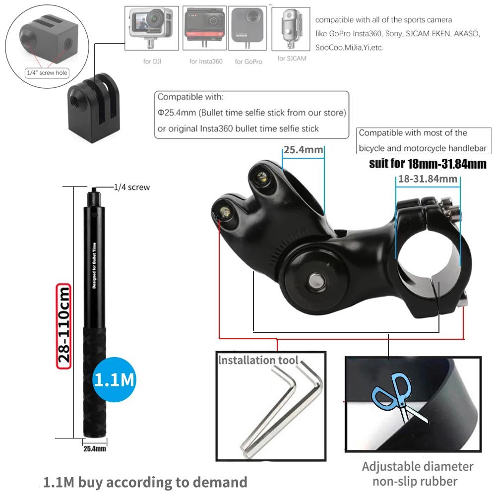 Xe máy Vô hình tay cầm vô hình gắn khung monopod cho GoPro 10 9 Insta360 One X3 RS X2 R Camera Phụ kiện xe đạp Moto