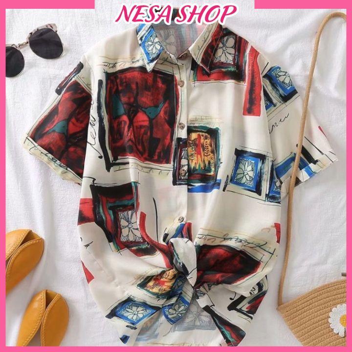 Áo sơ mi unisex, dáng ulzzang mặc cặp, nhóm, chất liệu Đũi trơn mềm mát, áo form rộng tay lỡ cổ bẻ, in 3D-HÌNH Ô TRANH