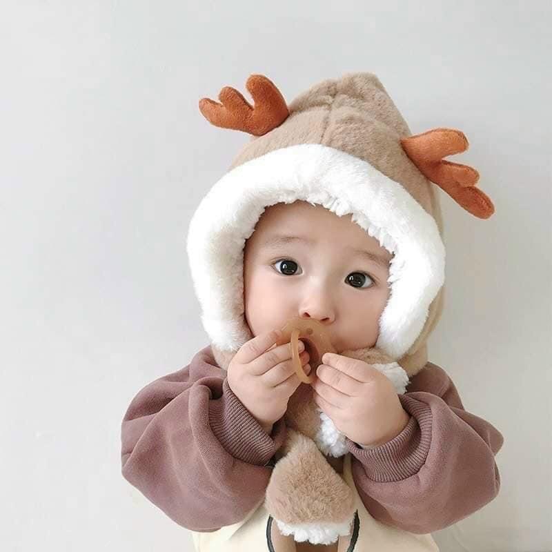 Mũ kèm khăn siêu ấm thiết kế kiểu sừng hươu đáng yêu cute cho bé