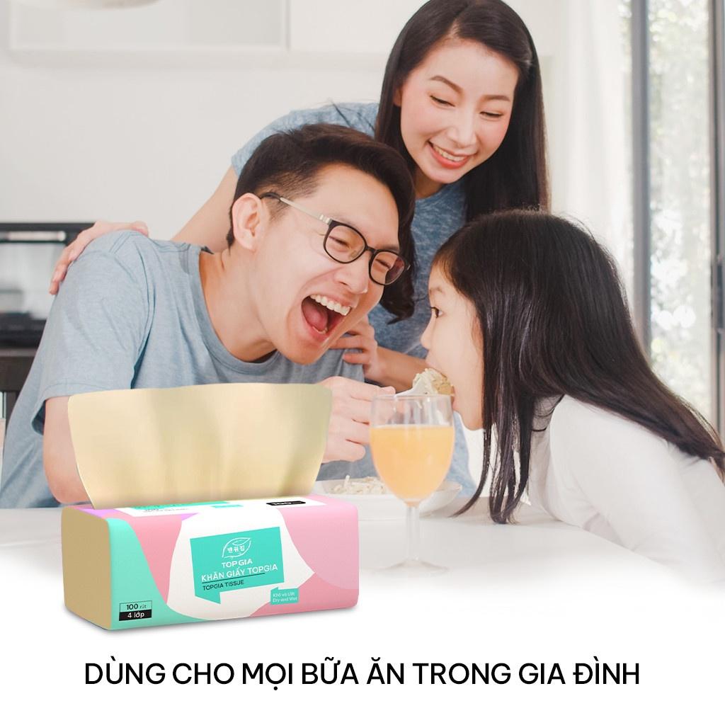 Giấy ăn gấu trúc TopGia, 4 lớp gói lớn thùng 20 gói, bịch khăn giấy 100 rút siêu dai tiện lợi cho mọi gia đình