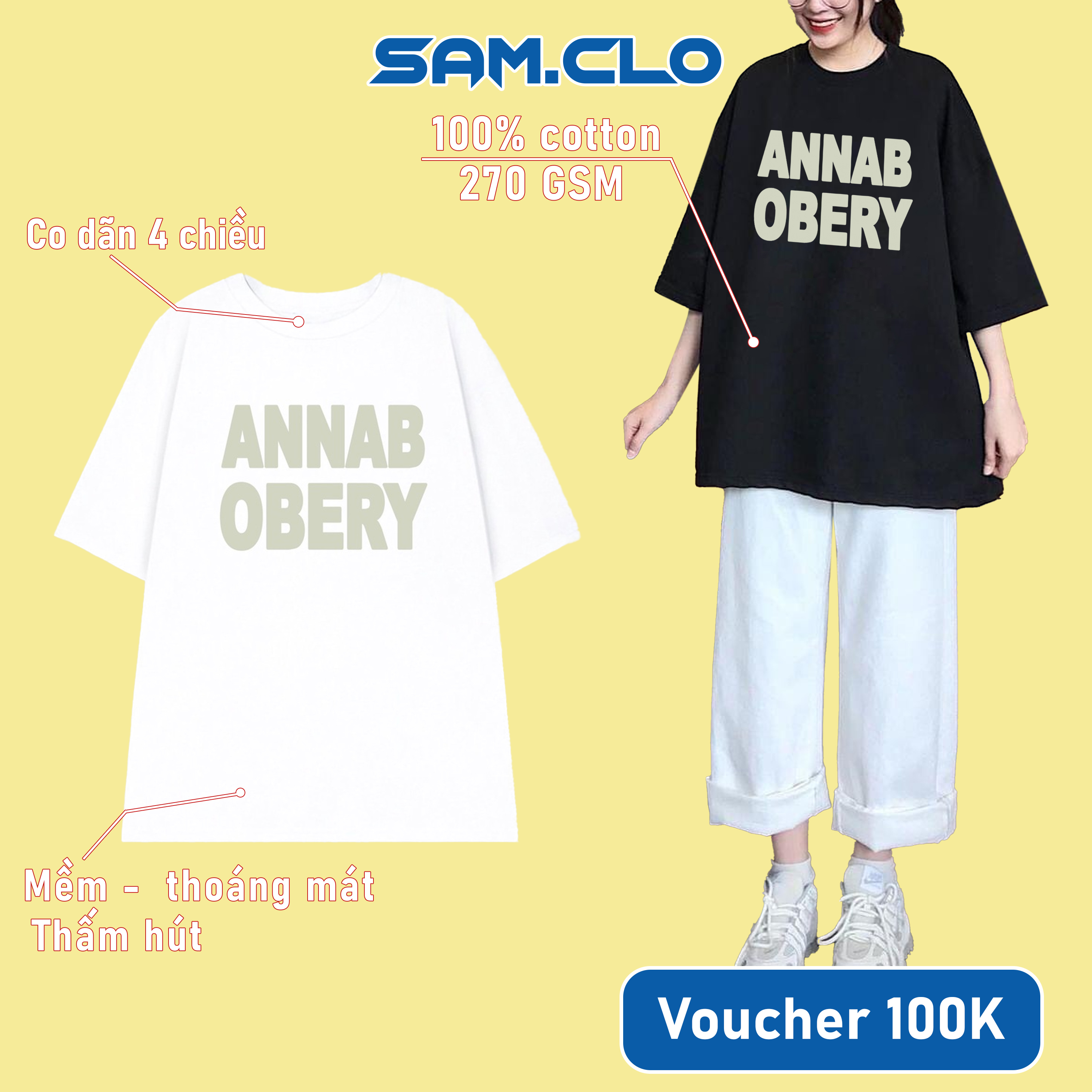 Áo thun nam nữ SAM CLO tay lỡ form rộng Unisex mềm mại, thoáng mát mặc cặp, nhóm in OBERY - 100% COTTON