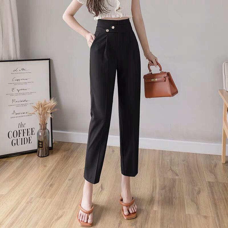 Quần baggy nữ lưng cao công sở đẹp Doloxi khuy chéo vải tuyết mưa Q31