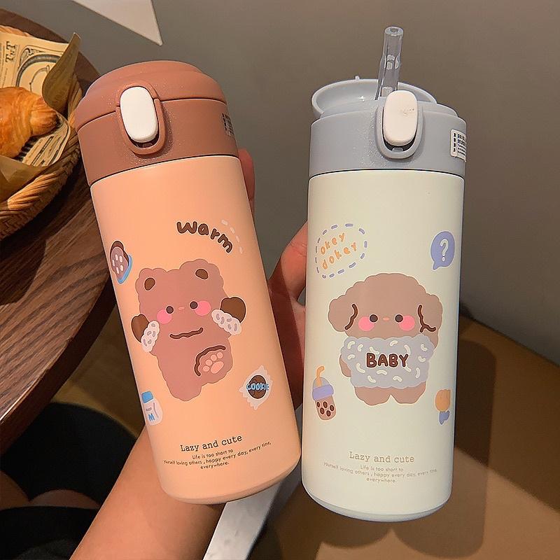 Bình giữ nhiệt hoạt hình 380ml dễ thương có ống hút