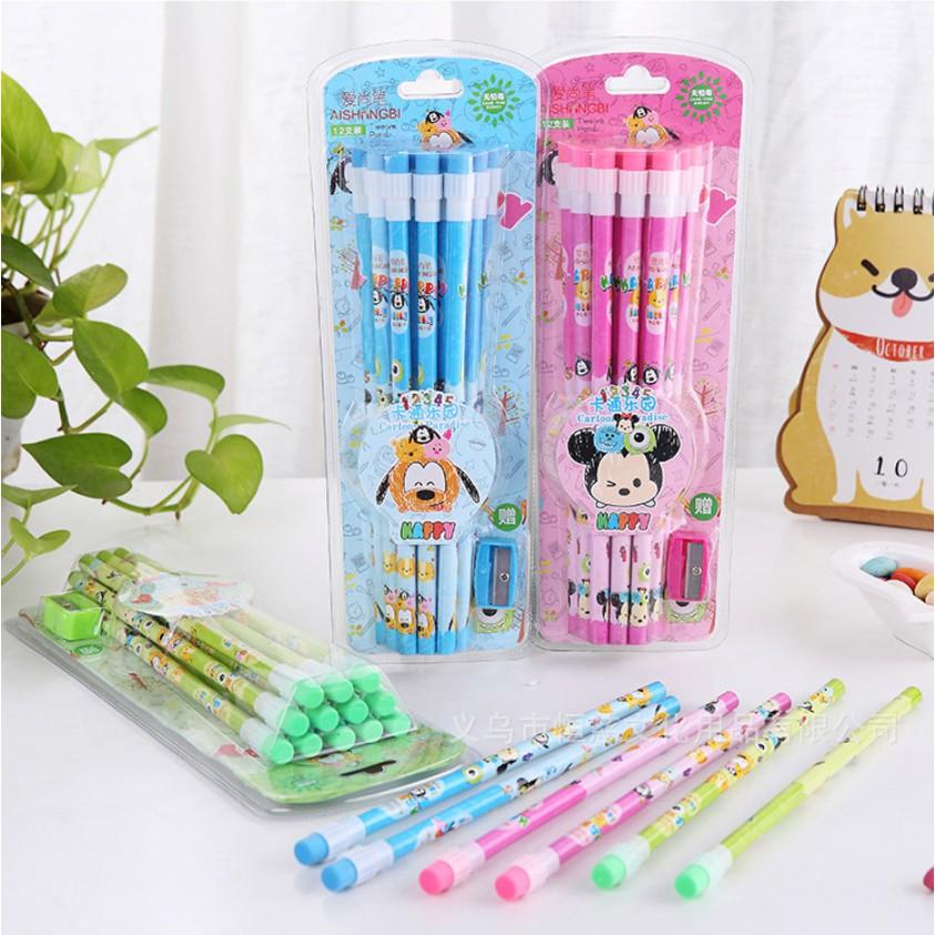 Set 12 bút chì kèm đồ gọt bút chì ngẫu nhiên_bút chì đáng yêu cho bé_đồ dùng học tập cho bé