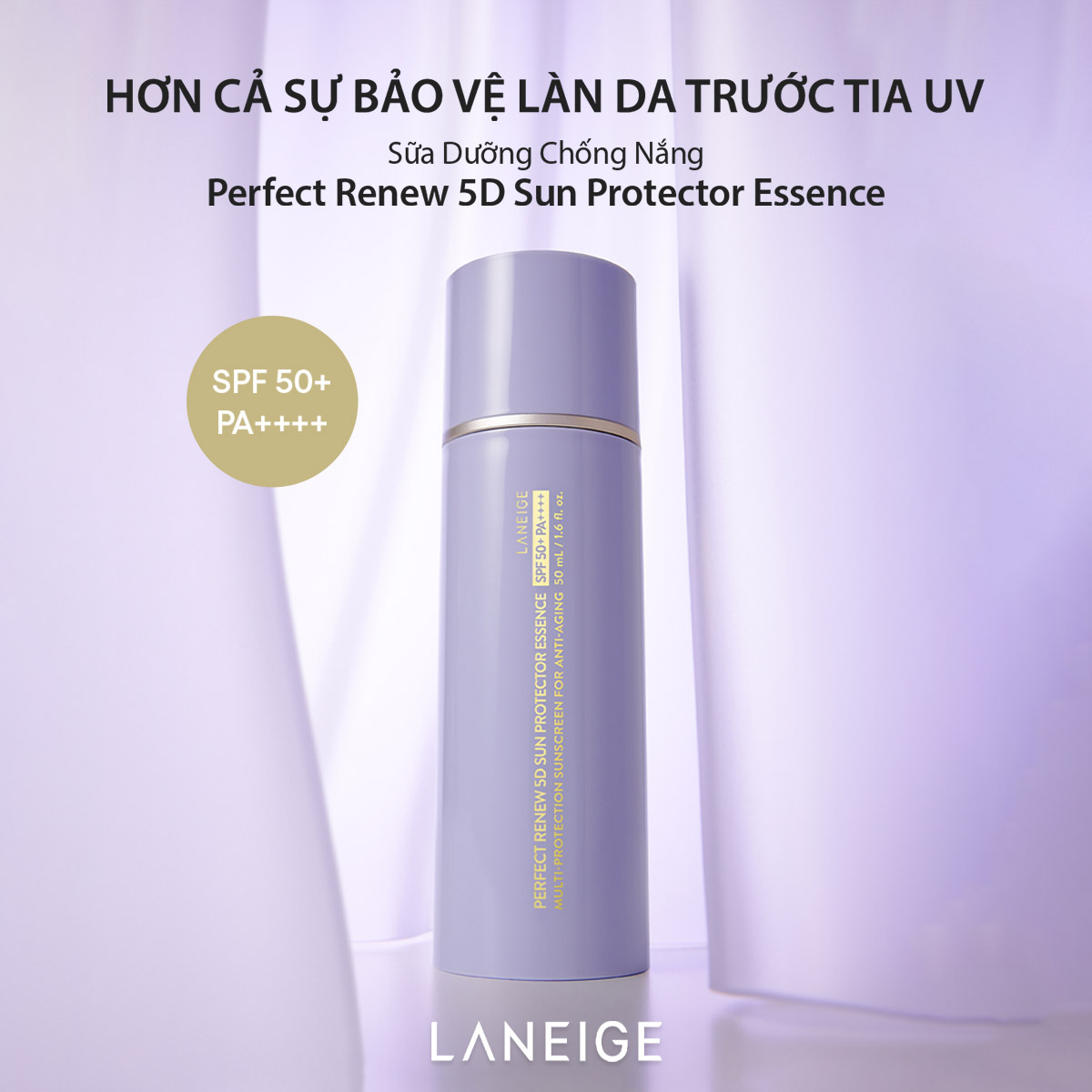 [New] Sữa dưỡng chống nắng Laneige Perfect Renew 5D Sun Protector Essence SPF50 PA+++ 50ml