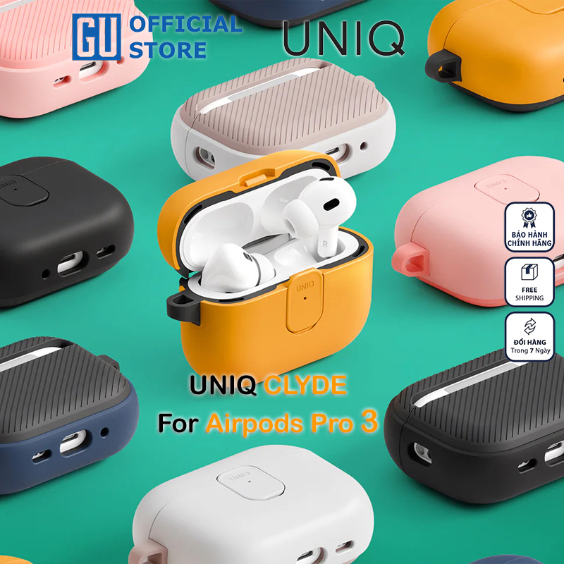 Ốp Bảo Vệ UNIQ CLYDE Cho AIRPODS PRO 3 Có Khóa Cài Nam Châm Bấm Nút Tự Bật Nắp Phối Hai Màu Thời Trang Có Sạc Không Dây Hàng Chính Hãng