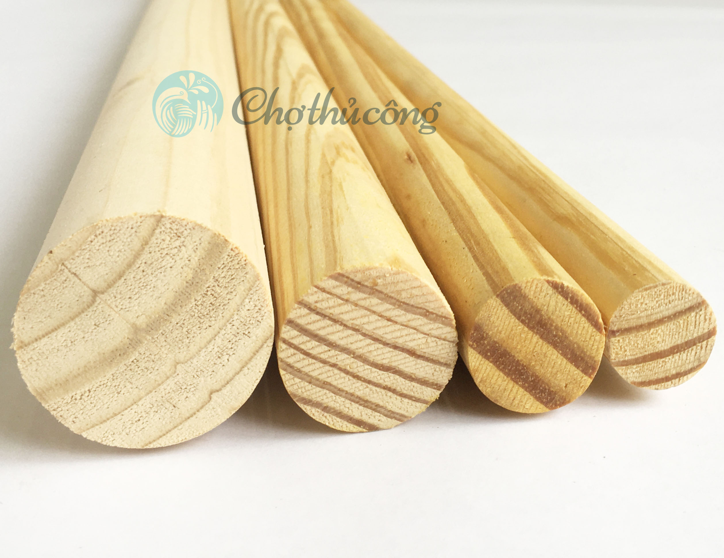 Thanh gỗ tròn gỗ thông đường kính 4cm x D50cm-1m-1m4 làm chân ghế / kệ, treo mành, phụ kiện macrame, handmade, decor