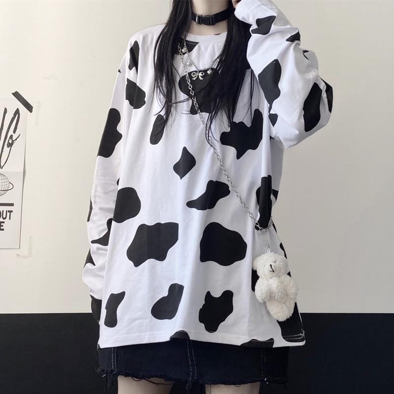 Áo thun bò sữa tay dài nam nữ form rộng Unisex, Sweater bò sữa Hot trend thoitrangsilethienphuc
