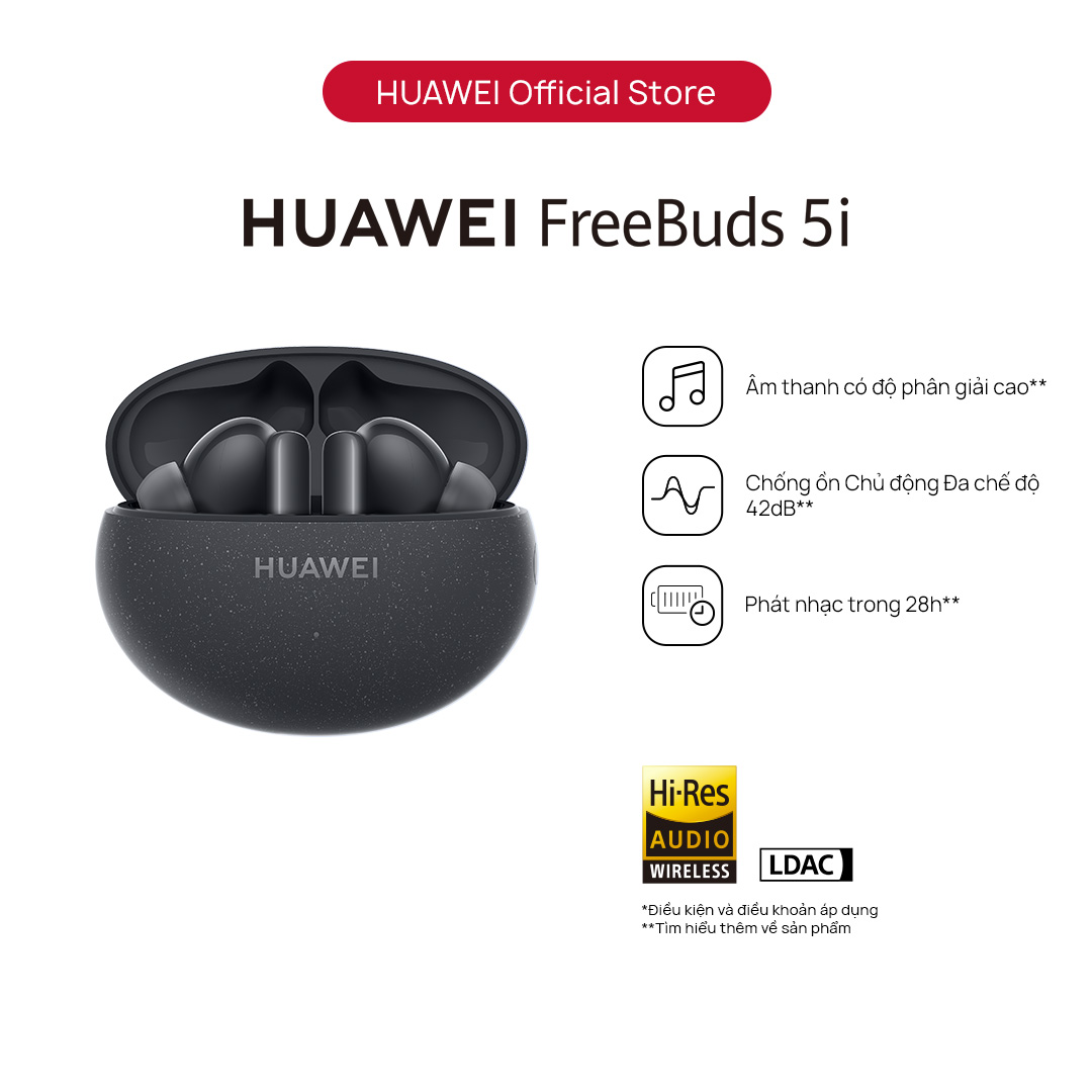 Tai Nghe Không Dây Huawei FreeBuds 5i | Âm thanh độ phân giải cao | Chống ồn chủ động đa chế độ 42dB | Phát nhạc lên đến 28h | Hàng Chính Hãng