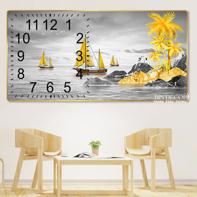 Tranh đồng hồ tráng gương thuận buồm xuôi gió 14 trang trí decor quà tặng tân gia