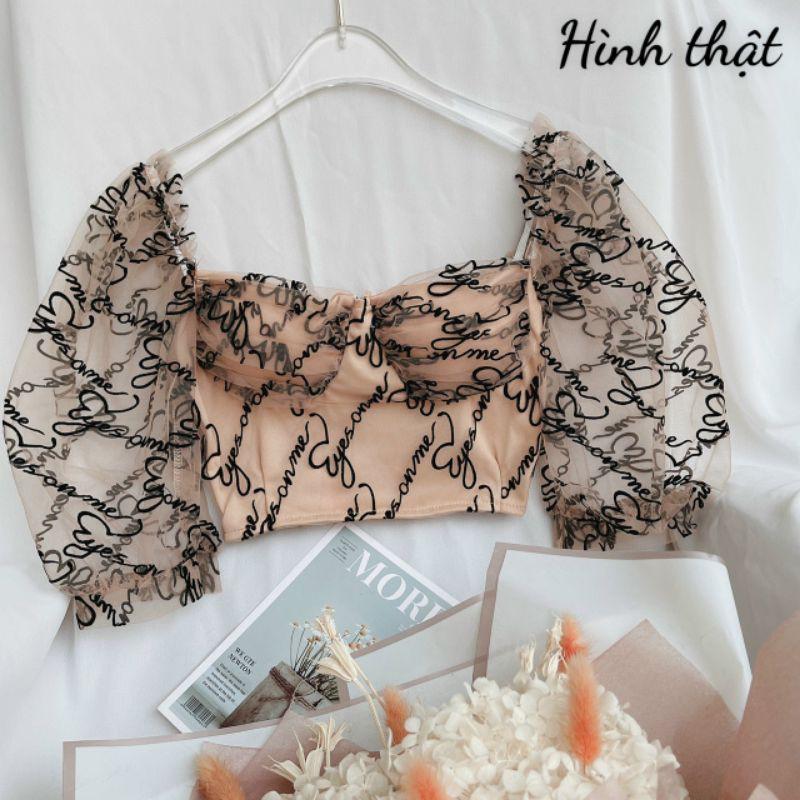 Áo croptop phối lưới ren có mút ngực