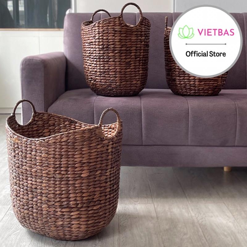 Giỏ lục bình màu nâu VIETBAS có quai MAU03