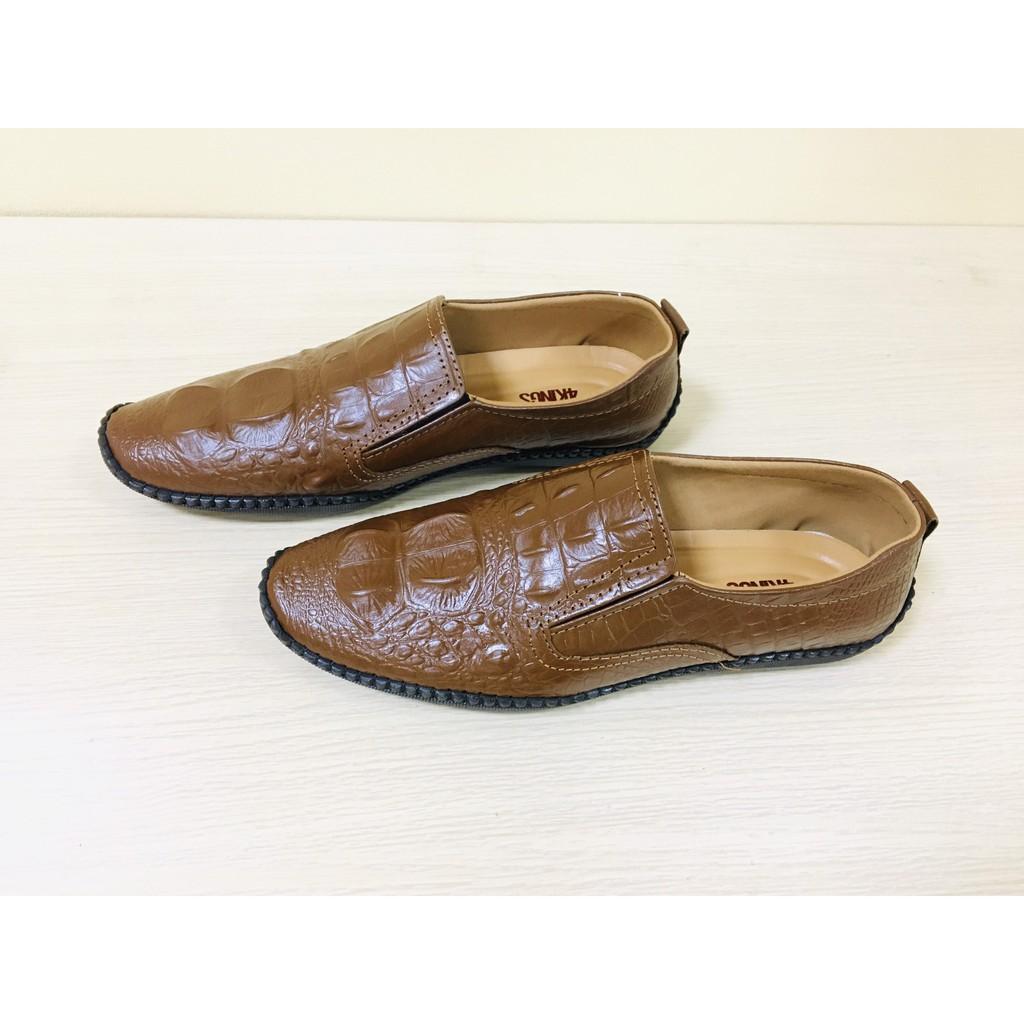 Giày Lười Nam Da Bò Vân Cá Sấu, Giày Bệt Nam Da Bò, Đế Cao Su Đi Êm Ái, Phong Cách Hiện Đại Cực Bền.