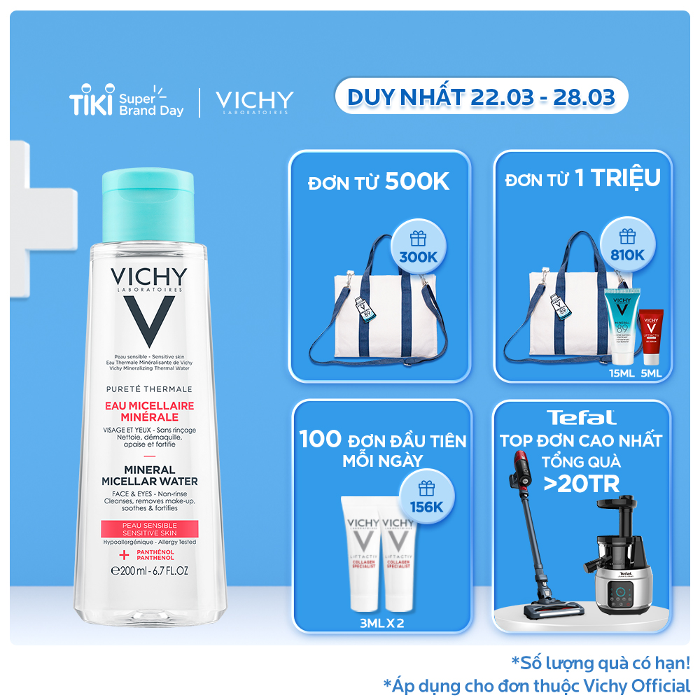 Nước tẩy trang Mineral Micellar Water cho da nhạy cảm Vichy Pureté Thermale 200ml