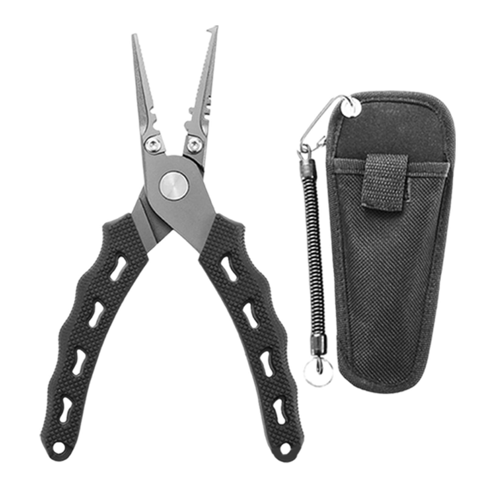 Fishing Pliers Saltwater with Sheath and Lanyard, Braid Cutters Split Ring Pliers Hook Remover Line Cutting Stainless Steel, Durable and Lightweight