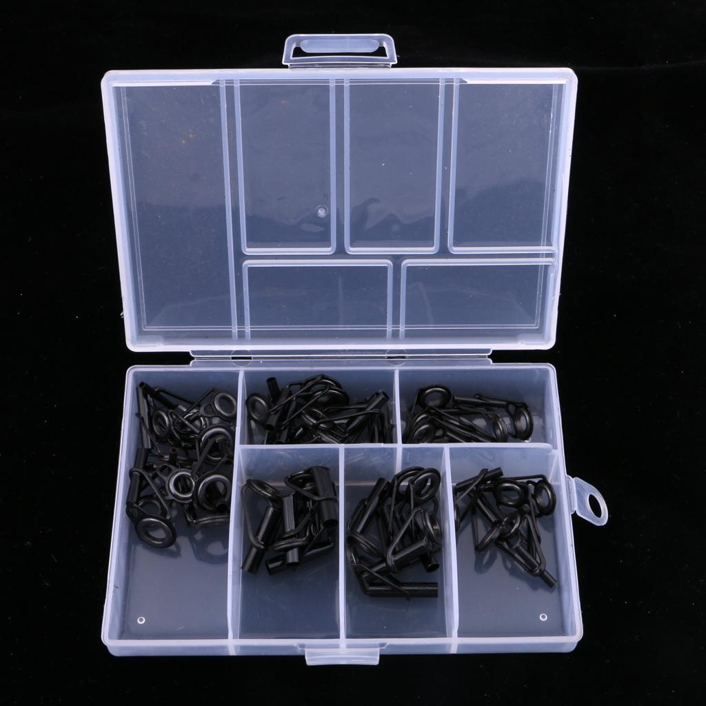 40Pcs/Box Fishing Rod Guides Replacement Tip Ring Ceramic Guide Eye Rings