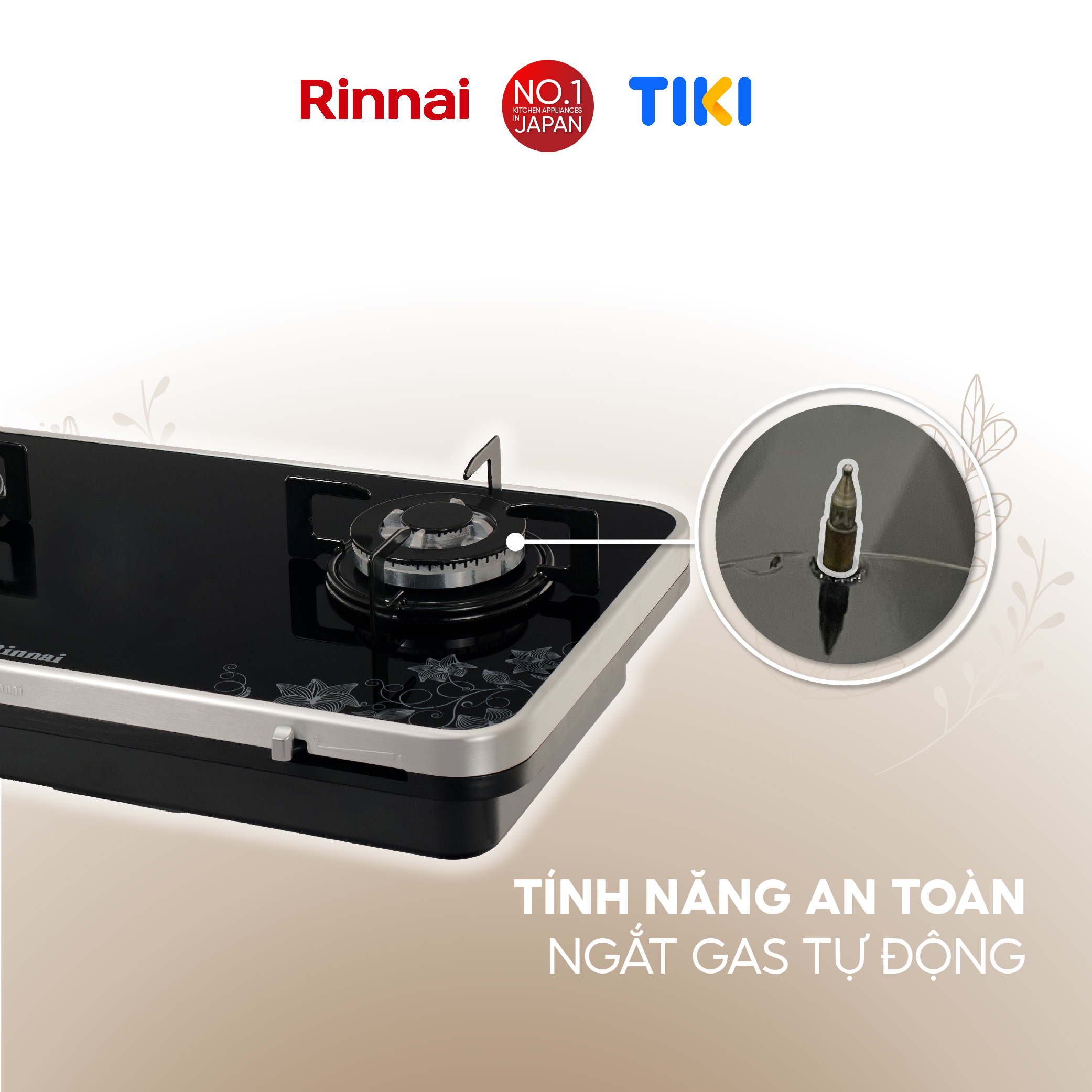 Bếp gas âm Rinnai RB-7902S-GBS(F) mặt bếp kính Schott và kiềng bếp men - Hàng chính hãng