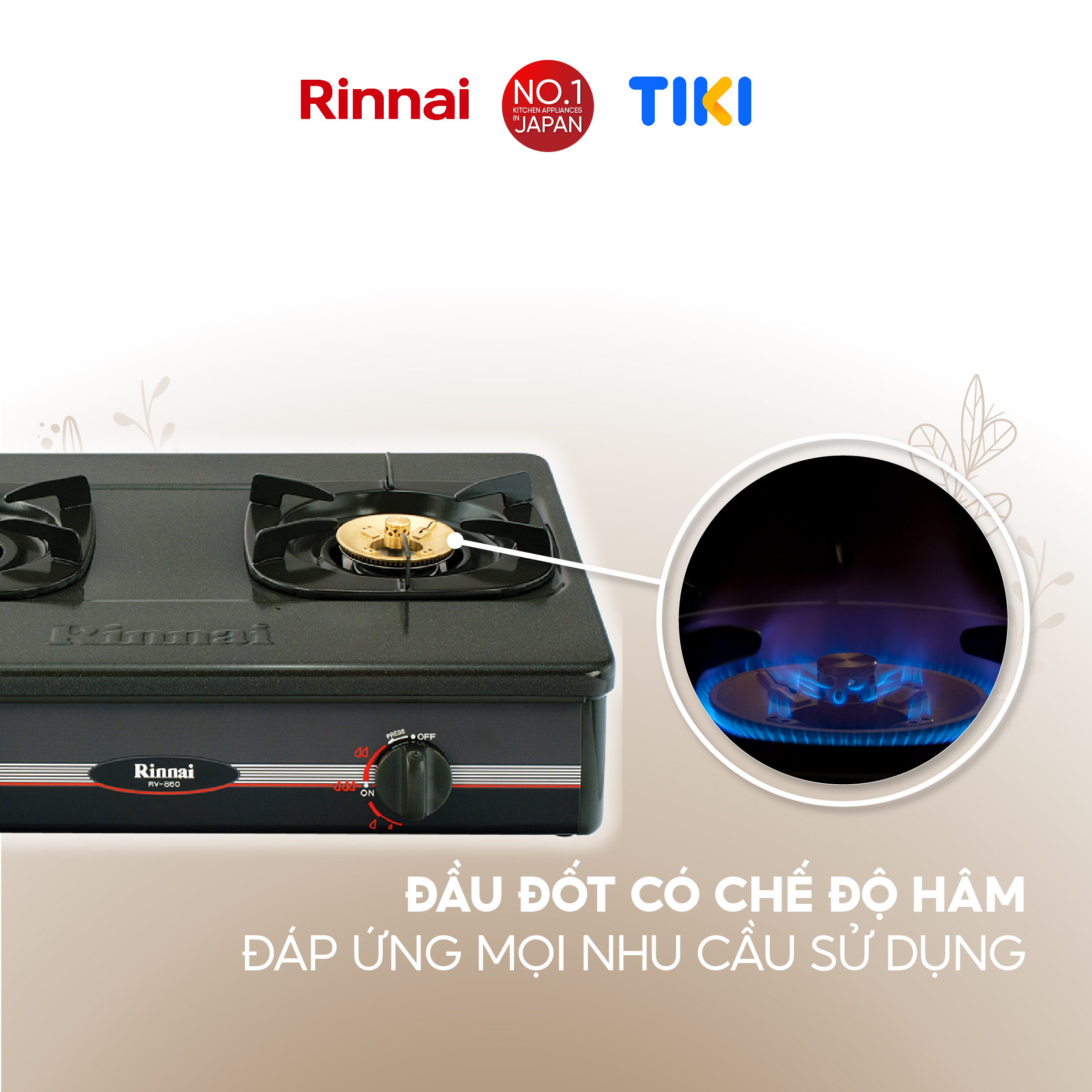 Bếp gas dương Rinnai RV-860GSB(M) mặt bếp men và kiềng bếp men - Hàng chính hãng.