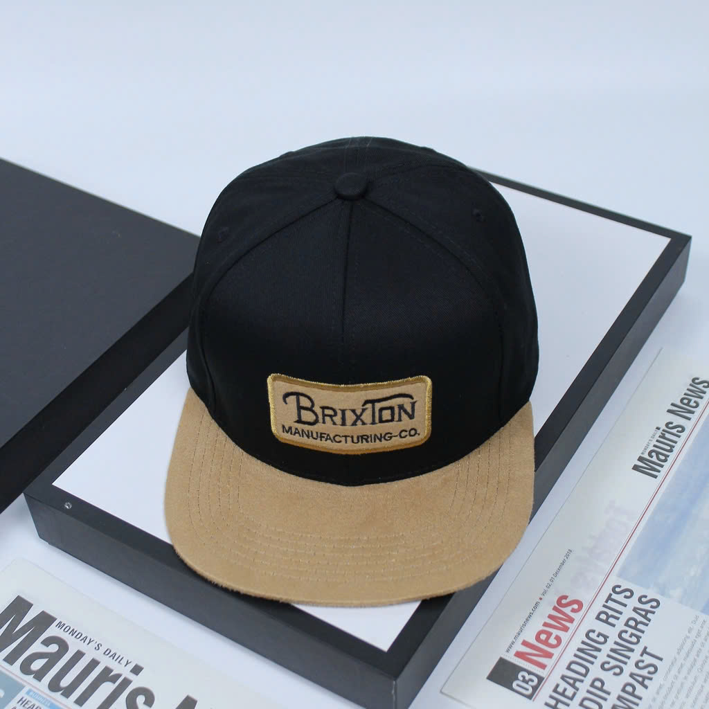 Nón kết lưỡi (hiphop) mỏ da lộn, mũ snapback kaki phối mỏ phong cách thể thao thêu chữ BRIXTON