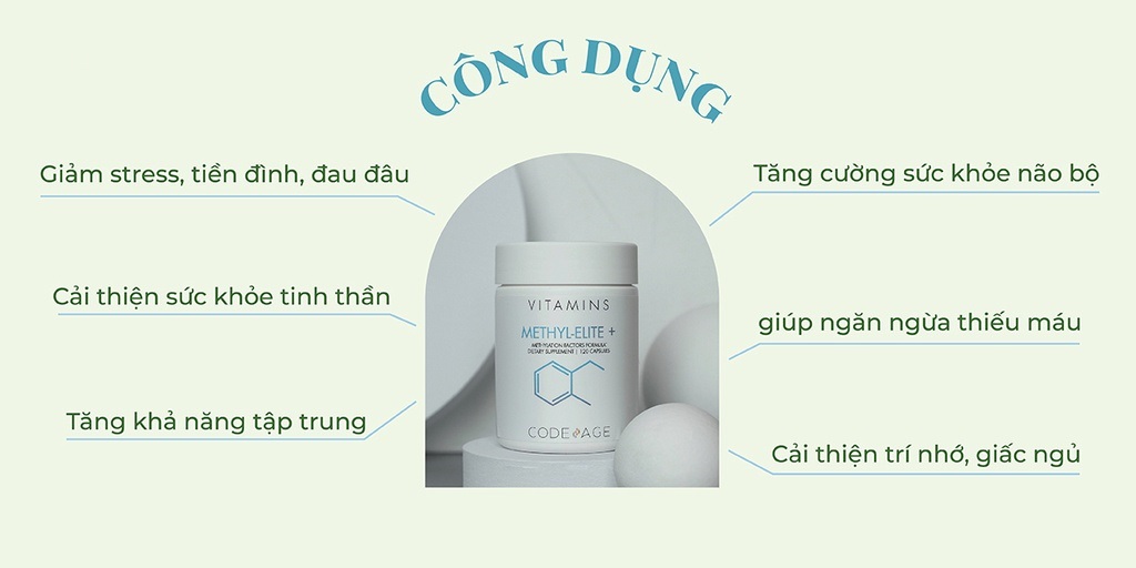 Viên uống bổ não CodeAge Methyl Elite+ - Hỗ Trợ Ngủ Ngon, Tăng Tập Trung, Giảm Stress 120 Viên