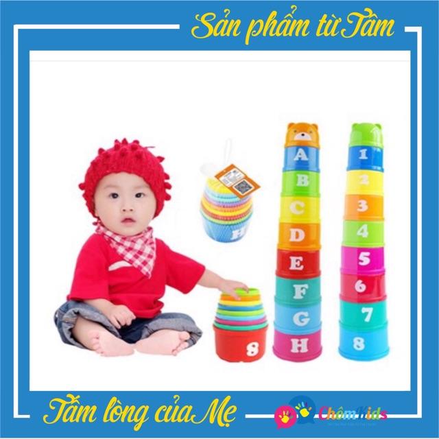 Cốc Nhựa Xếp Tầng Giáo Dục Cho Bé - Nhận diện màu sắc, to nhỏ, chữ và số