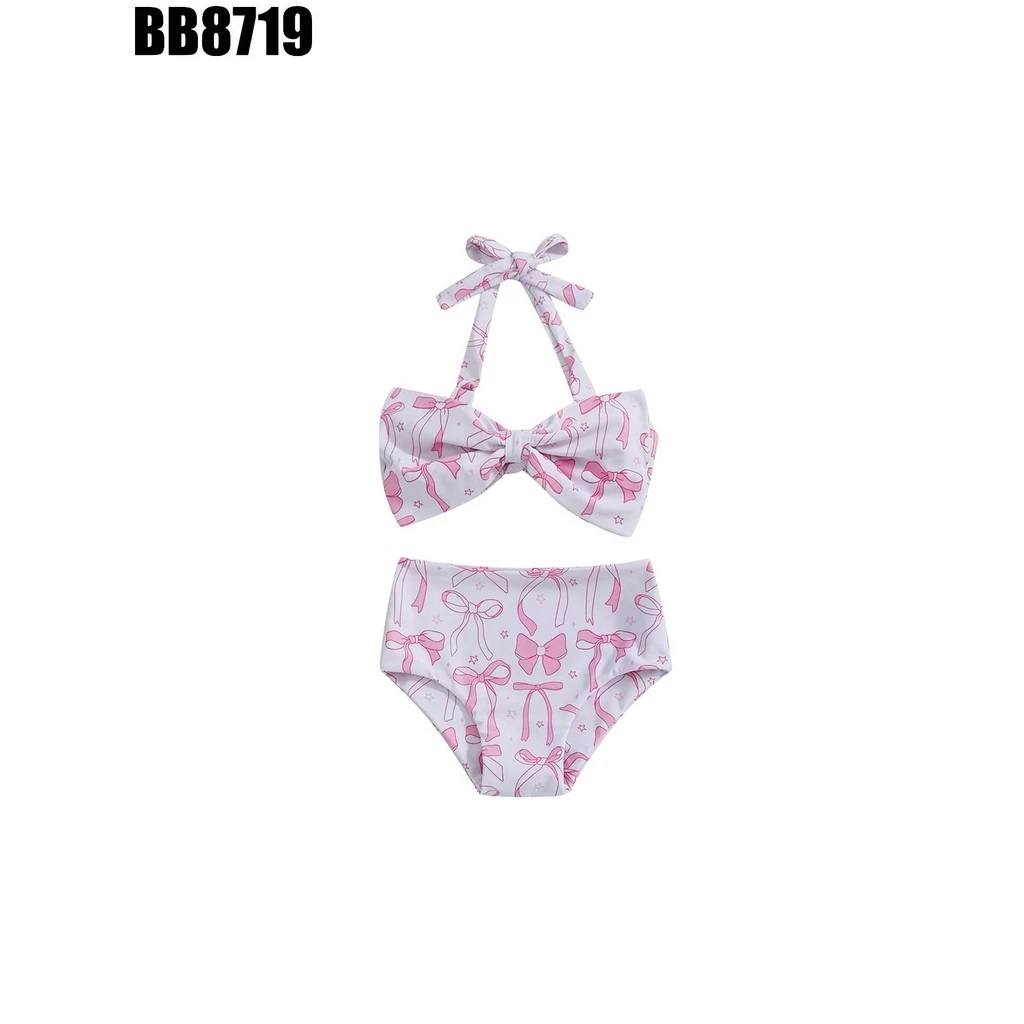 Set Bộ Đồ Bơi 2 Mảnh Bikini Họa Tiết Nơ Hồng Cho Bé Gái 1-5 Tuổi Từ 8-20.5kg Dành Cho Bé Gái