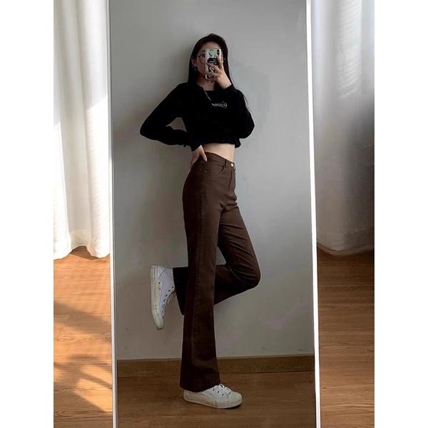 Quần jeans ống vẩy tôn dáng hai màu Nâu/Đen kèm feedback