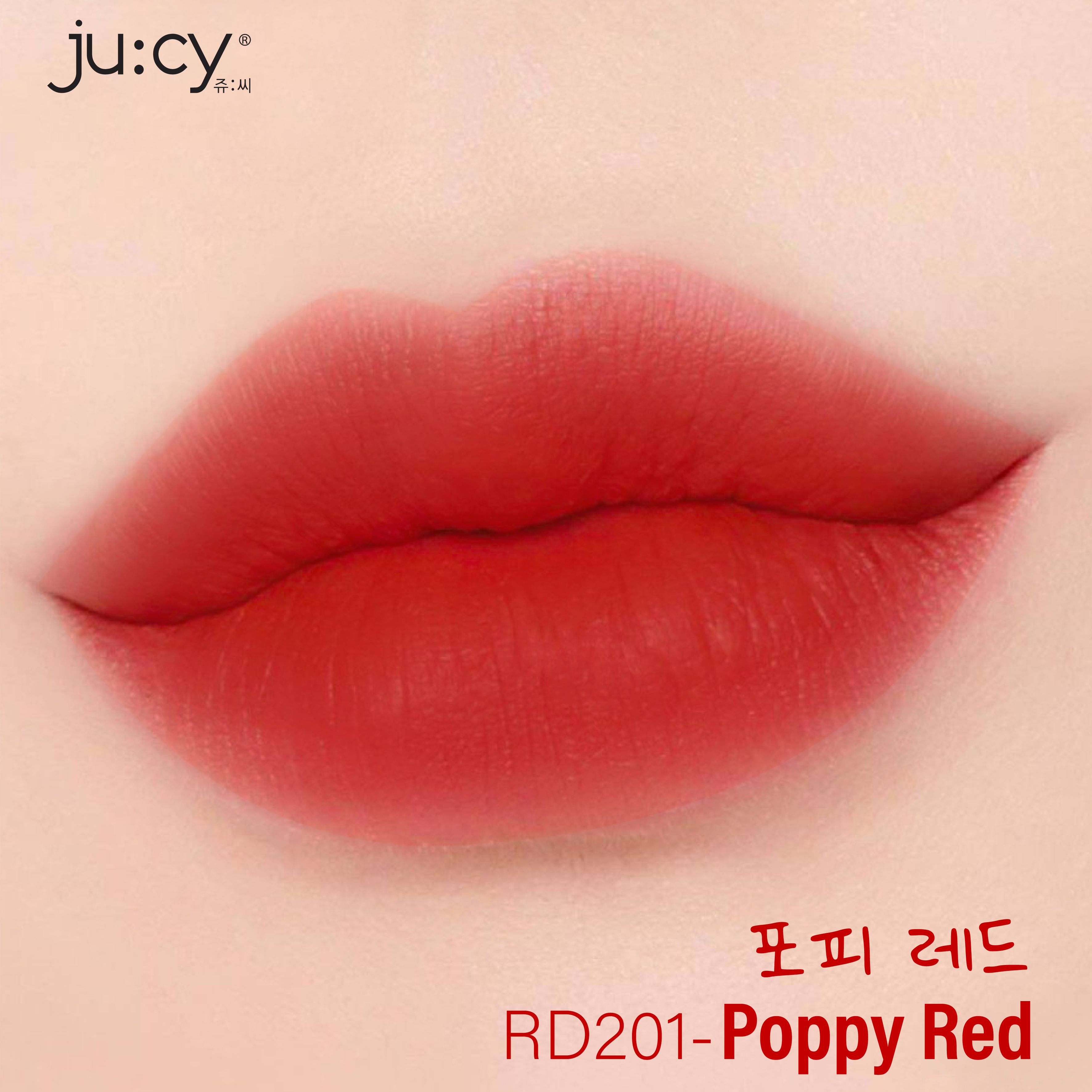 (HÀNG CHUẨN HÃNG) Son lì KHÔNG CHÌ Hàn Quốc Ju:cy Poppy Red chuẩn màu, không lộ vân, bền màu đến 10 giờ, không gây khô, thâm môi