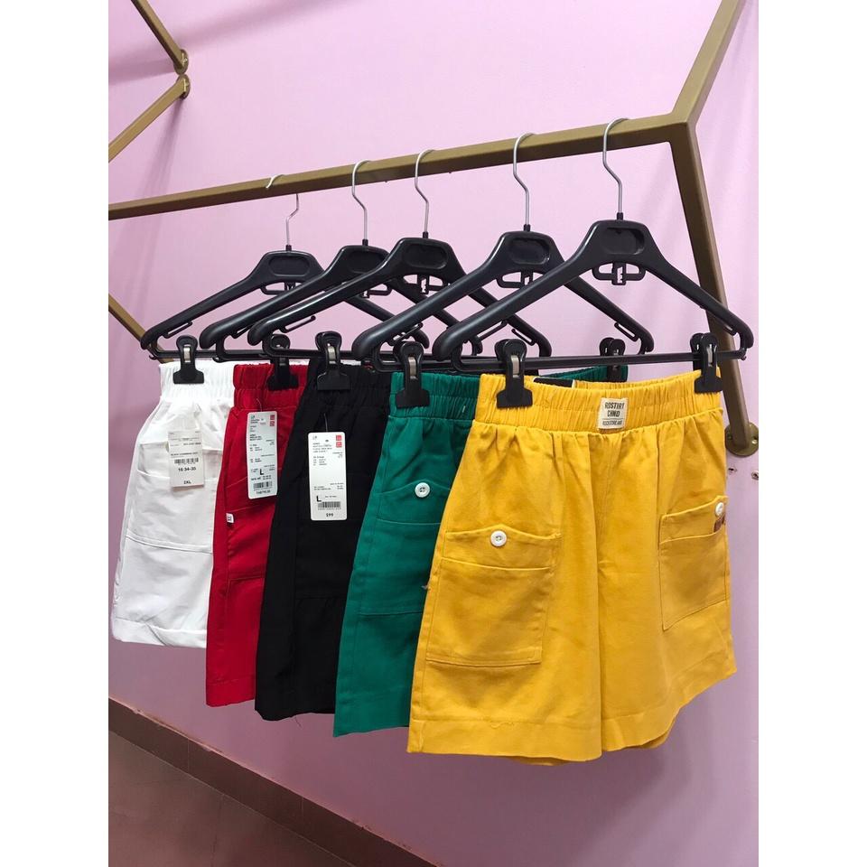 Quần short kaki nữ ống rộng basic, quần đùi kaki nữ cạp chun lưng cao