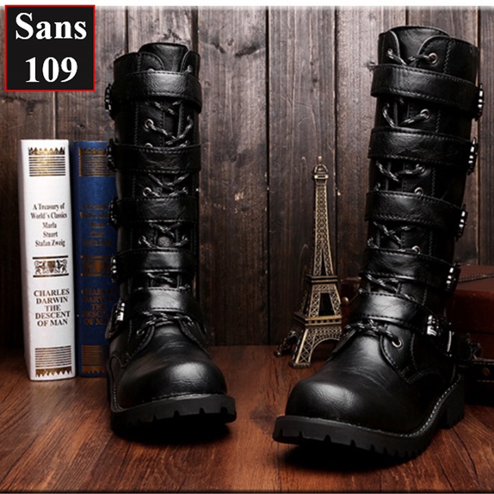 Giày boot nam nữ unisex couple cặp đôi Sans109 bốt cao cổ tăng chiều cao 7cm size 37 38 39 40 41 42 43 bigsize 44 45 46