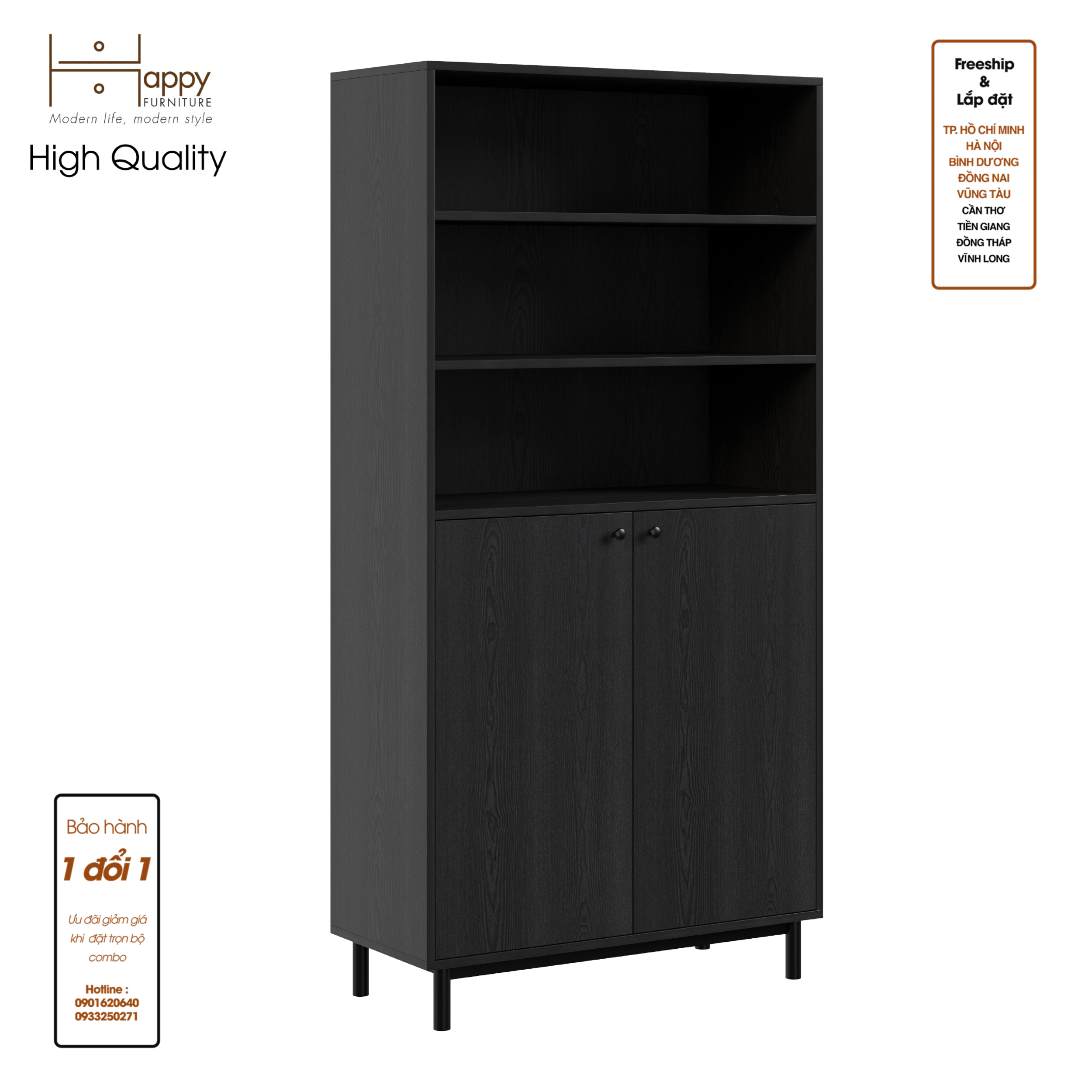 [Happy Home Furniture] CATY , Kệ sách 6 tầng 2 cửa mở - chân sắt ,  90cm x 40cm x 180cm (DxRxC), KSA_016