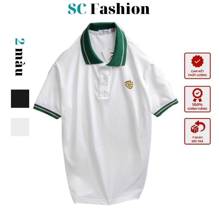 Áo thun nam tay ngắn cổ bẻ viền xanh thêu logo Rayman, chất liệu CS Poly mềm mịn, thấm hút mồ hôi SC0022