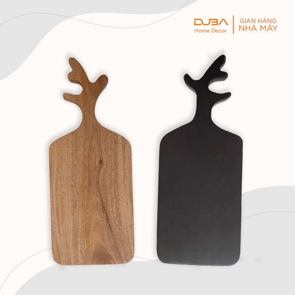 Thớt gỗ trang trí chữ nhật, thớt gỗ decor có tay cầm hình sừng hươu, tuần lộc chuẩn xuất khẩu - DUBA