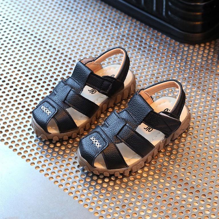 Giày sandal da PU thiết kế hở lỗ chống trượt size lớn 21-36 thời trang đi biển dành cho bé trai từ 2-12 tuổi