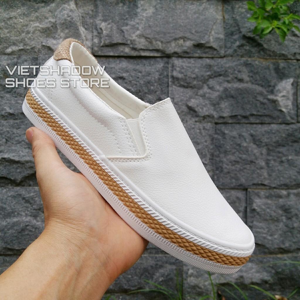 Slip on nữ - Giày lười da nữ - Chất liệu da PU 2 màu trắng và đen - Mã SP 6075