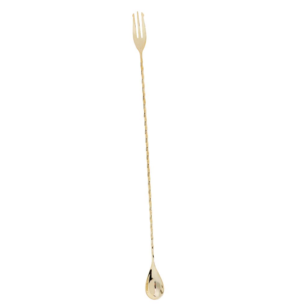 Stainless Steel Bar Cocktail Spoon Long Fine Thread Handle Mixing Spoon with Fork