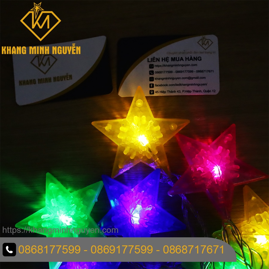 Đèn trang trí Noel, Giáng Sinh - Bộ đèn 20 ngôi sao nhiều màu có chớp, không đổi màu - có bọc nhựa chống nước