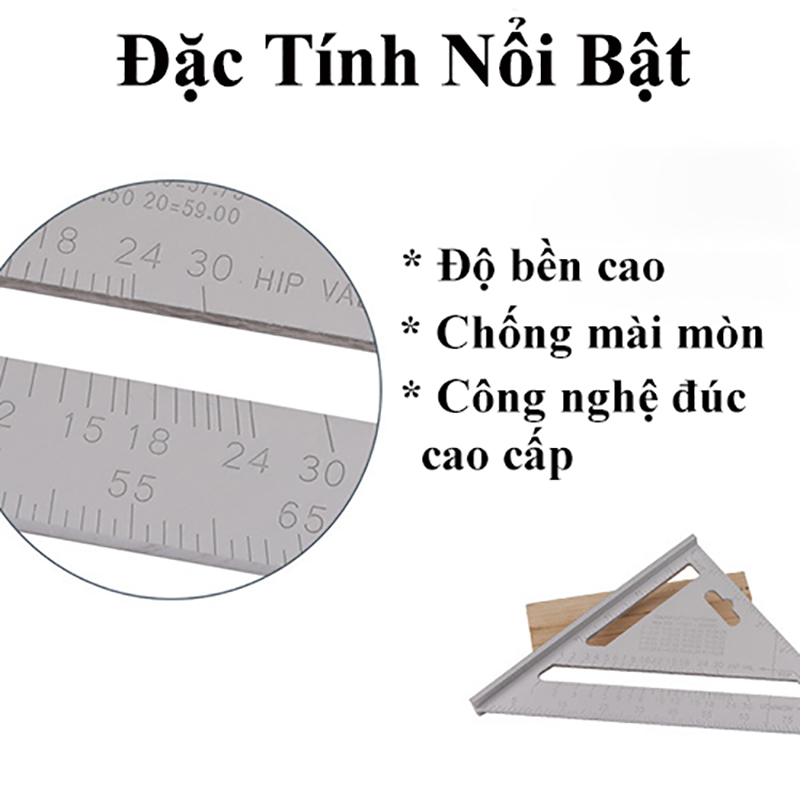 Thước tam giác ABG kết hợp dụng cụ đo góc chính xác có bố trí góc vuông hợp kim nhôm kích thước 7 inch chống mài mòn