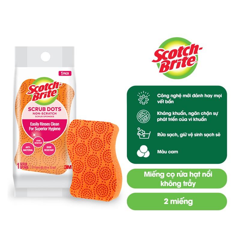 Combo 2 Miếng rửa chén hạt nổi không trầy xước Scotch-Brite 3M đa năng, mút kháng khuẩn, không bám cặn màu cam