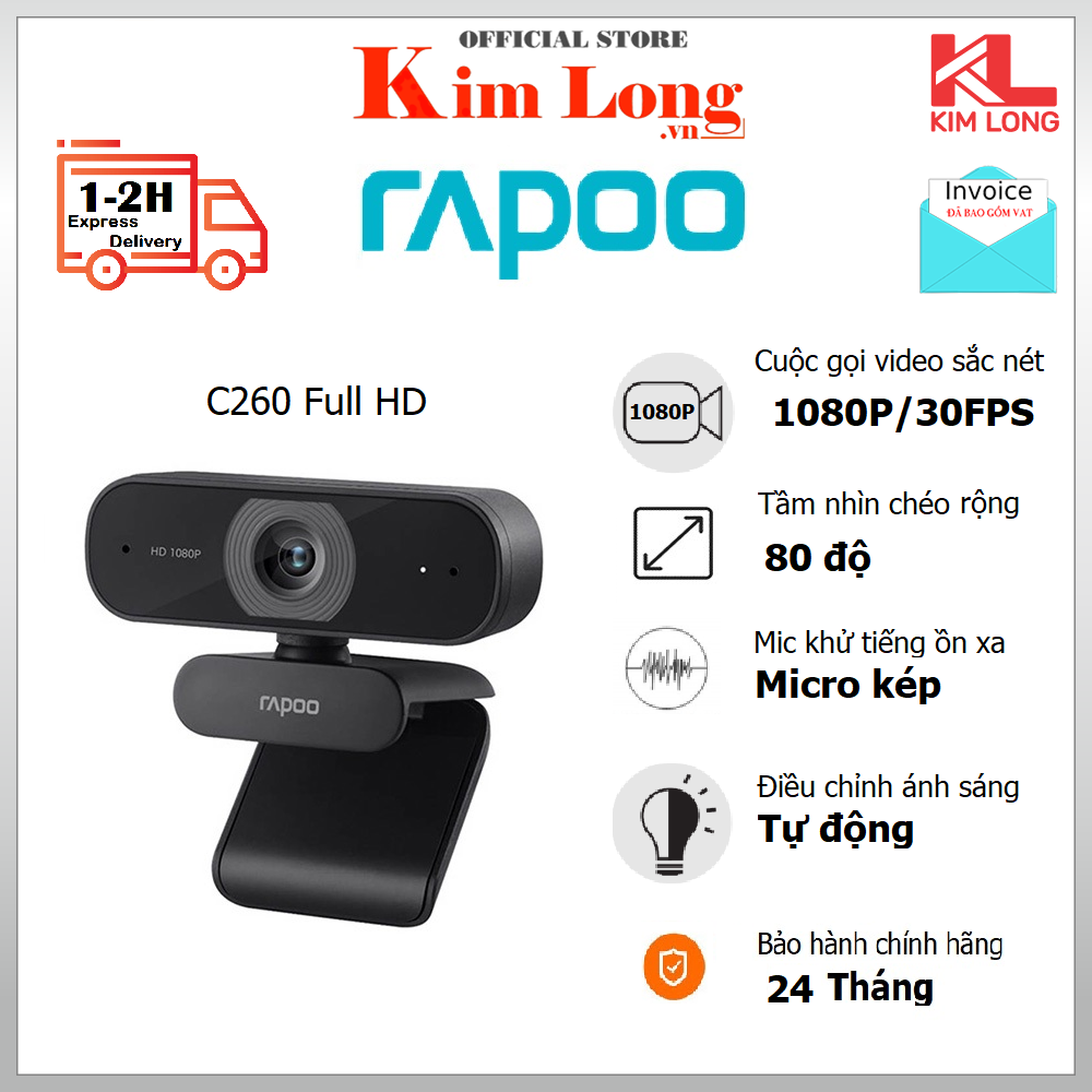 Webcam Rapoo C260 Độ phân giải Full HD 1080P - Hàng chính hãng